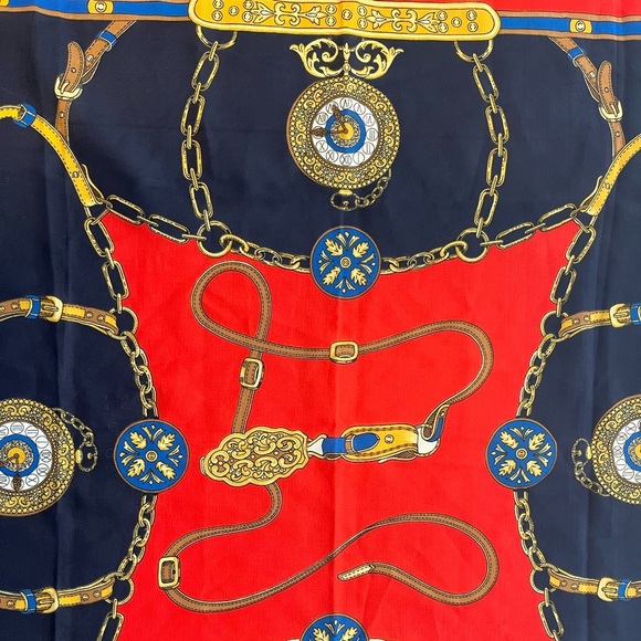 Equestrian Western Boho Navy Blue Square Scarf - Picture 8 of 9